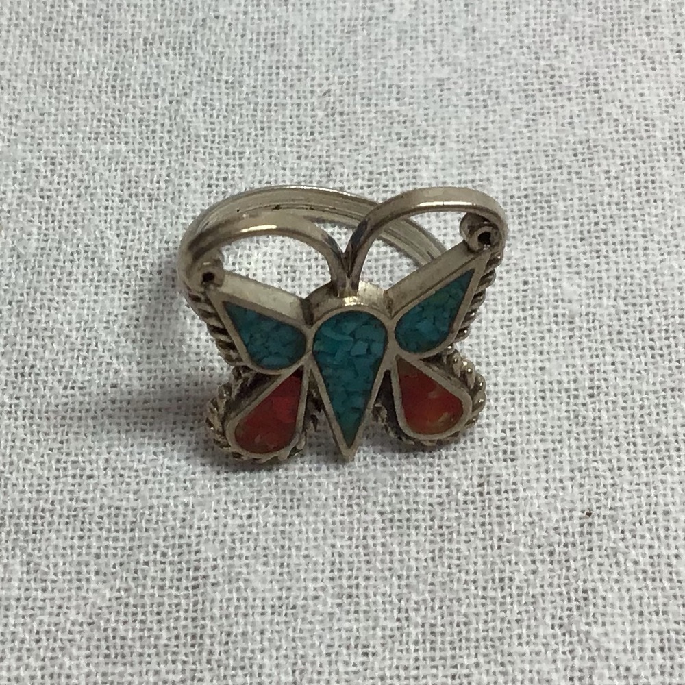 Vintage 70,s Navajo sterling turquoise &coral ring